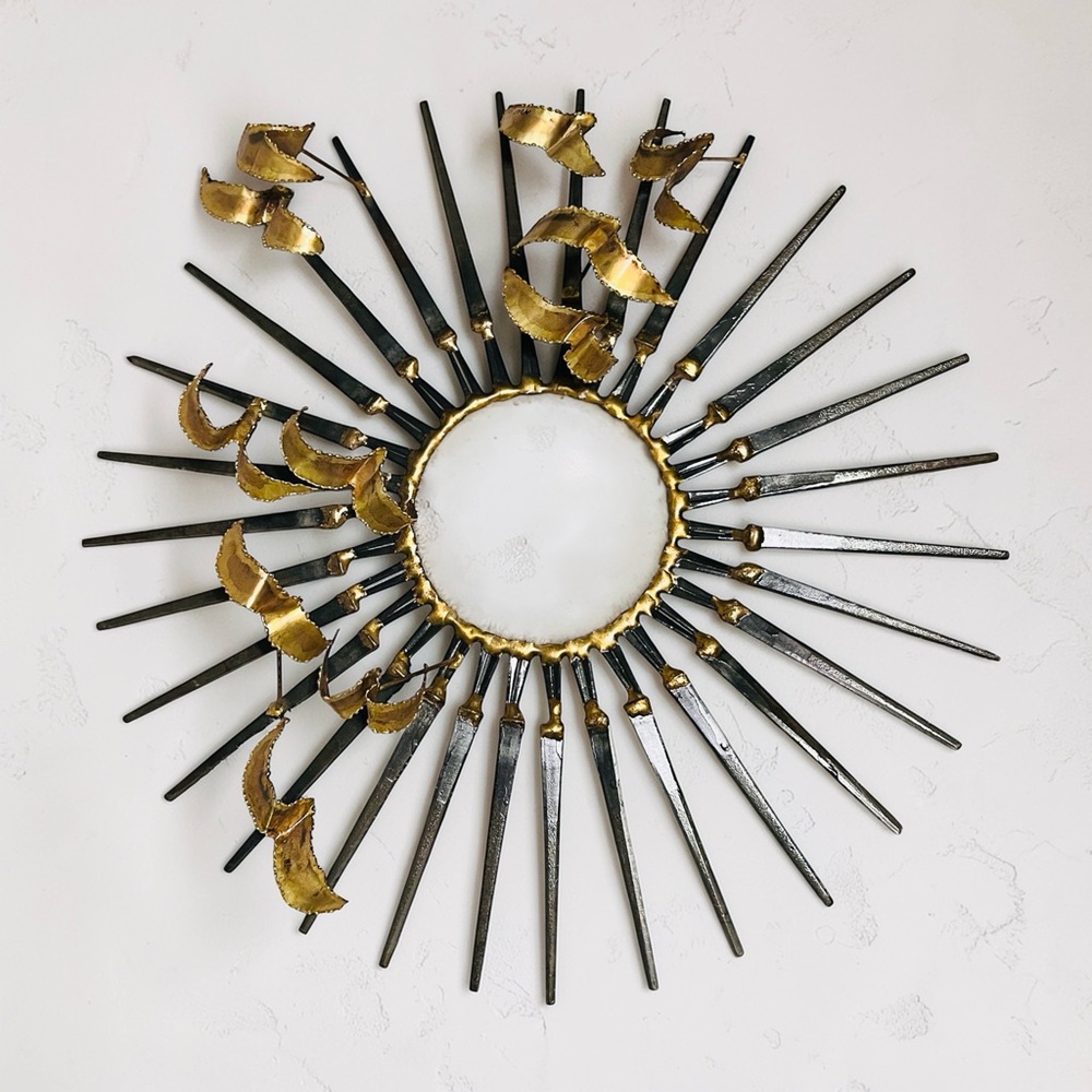 Brutalist brass MCM brass birds wall sculpture, Silas Seandel style
